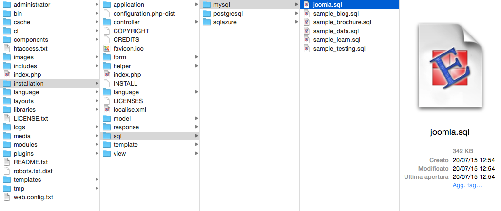 percorso database joomla sql da modificare